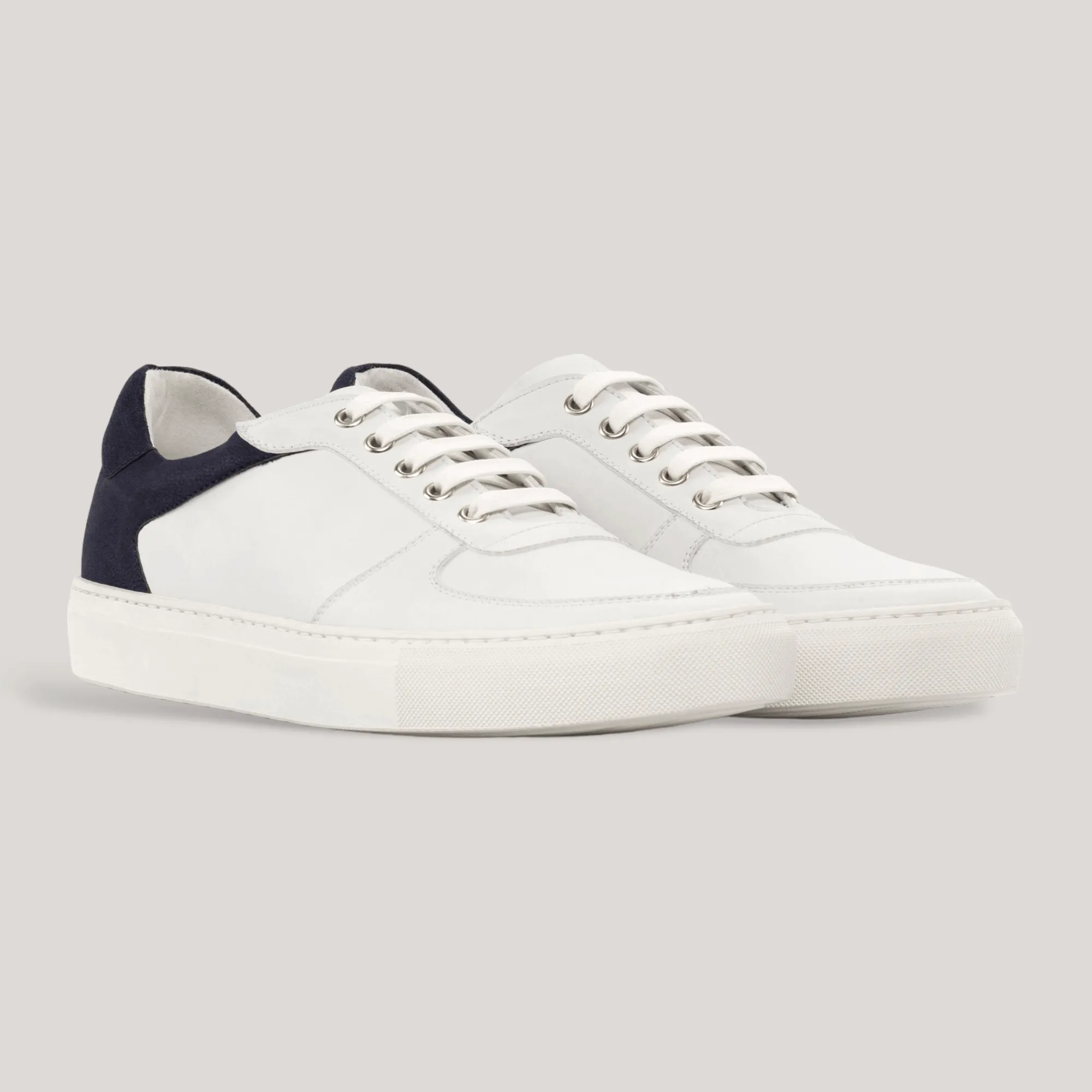 AVENIR | Low Top Vegan Trainer - Navy Suede Heel & White | Men's sold by ALLTRUEIST KNITWEAR