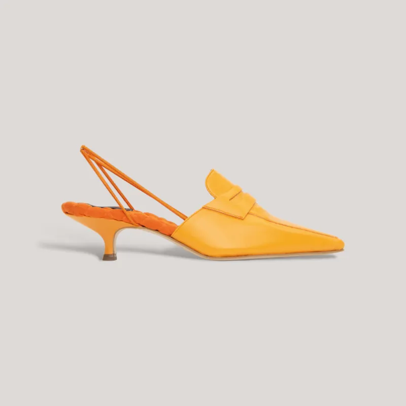 GRACE | Orange Slingback Penny Loafer sold by ALLTRUEIST KNITWEAR