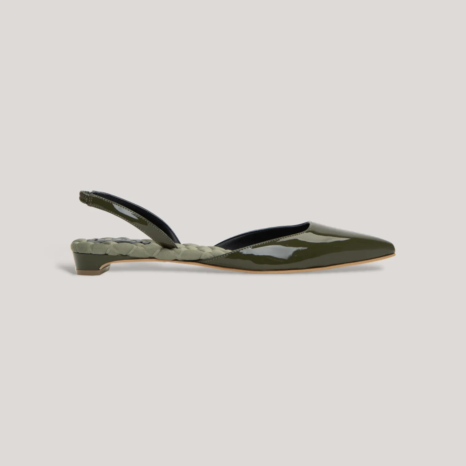 JACKIE | Green Vegan Patent Slingback Flats sold by ALLTRUEIST KNITWEAR