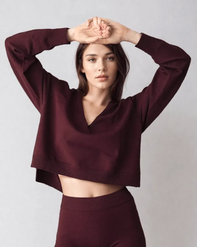 CARMEN | Boxy Cropped V-Neck Sweater made by ALLTRUEIST KNITWEAR
