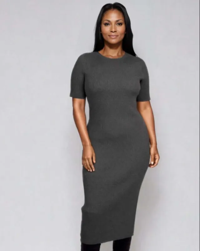 CELESTE | Short Sleeve Crew-Neck Rib Dress sold by ALLTRUEIST KNITWEAR