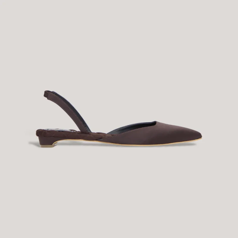 JACKIE | Brown Satin Slingback Flats sold by ALLTRUEIST KNITWEAR