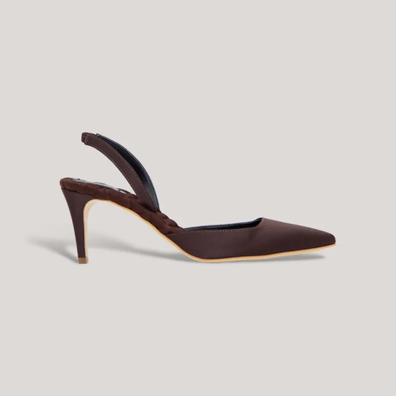 GABRIELLA | Brown - Satin Slingback Pumps sold by ALLTRUEIST KNITWEAR