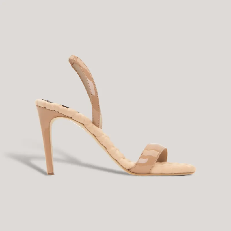 VIVIEN | Beige Vegan Patent Slingback Sandals sold by ALLTRUEIST KNITWEAR