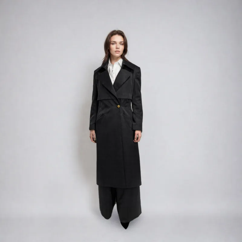 Vegan Silk Trench Coat - Linen & Cupro | Black sold by ALLTRUEIST KNITWEAR