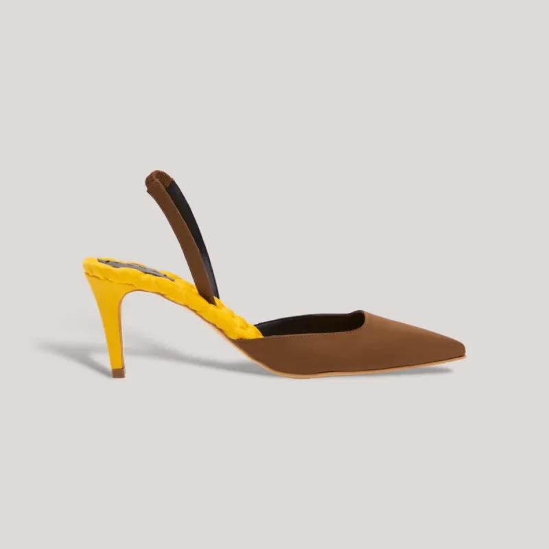 GABRIELLA | Yellow - Brown Satin Slingback Pumps sold by ALLTRUEIST KNITWEAR