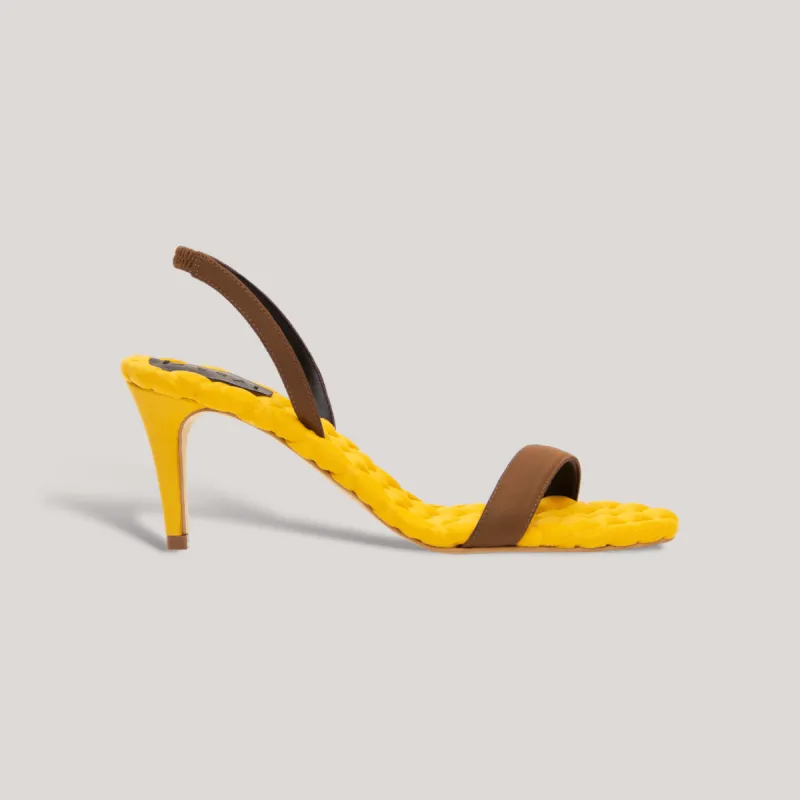 CLAUDIA | Yellow - Brown Satin Slingback Sandals sold by ALLTRUEIST KNITWEAR