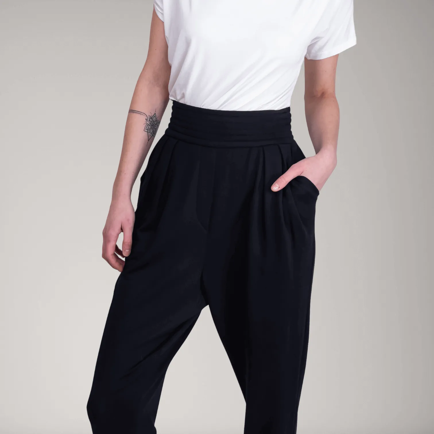 Pleated Fine French Terry Tapered Track Pants | Obsidian sold by ALLTRUEIST KNITWEAR product image thumbnail 2