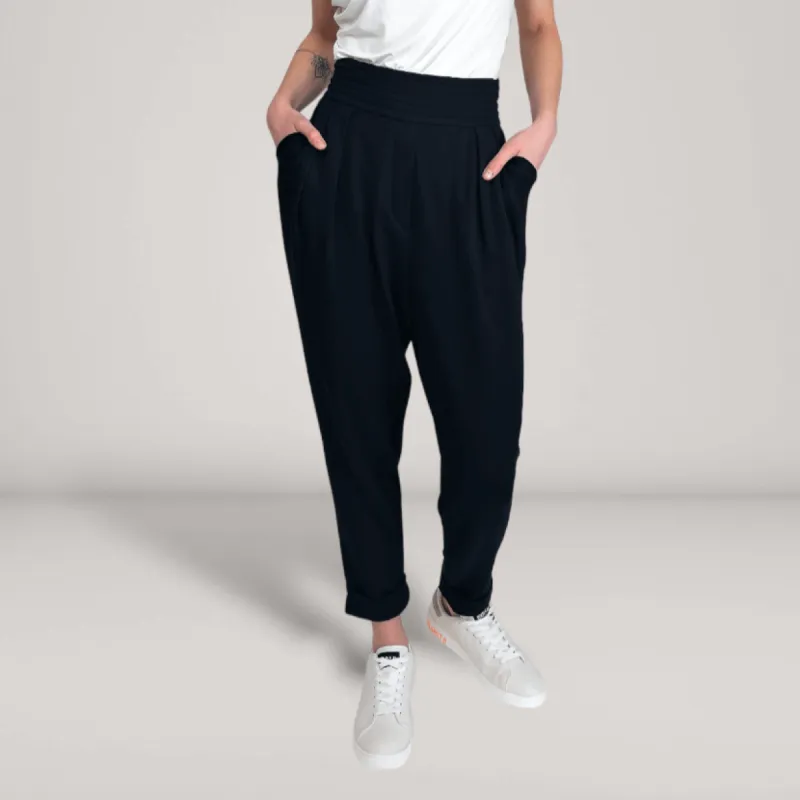 Pleated Fine French Terry Tapered Track Pants | Obsidian sold by ALLTRUEIST KNITWEAR