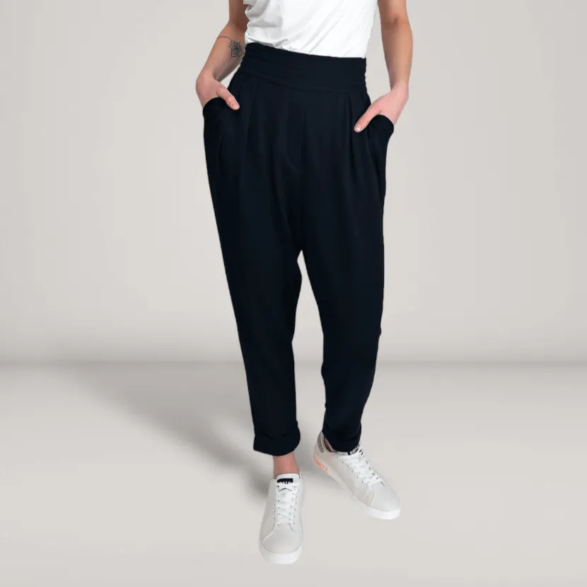 Pleated Fine French Terry Tapered Track Pants | Obsidian sold by ALLTRUEIST KNITWEAR