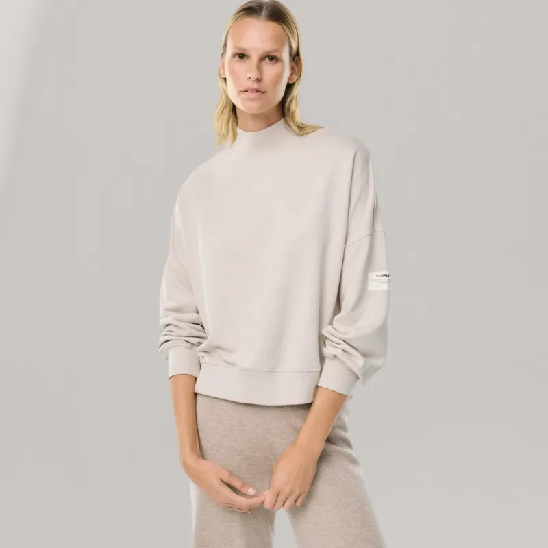 Cycla - Mock Neck Dolman Sleeve Sweatshirt | Washed Stone sold by ALLTRUEIST KNITWEAR