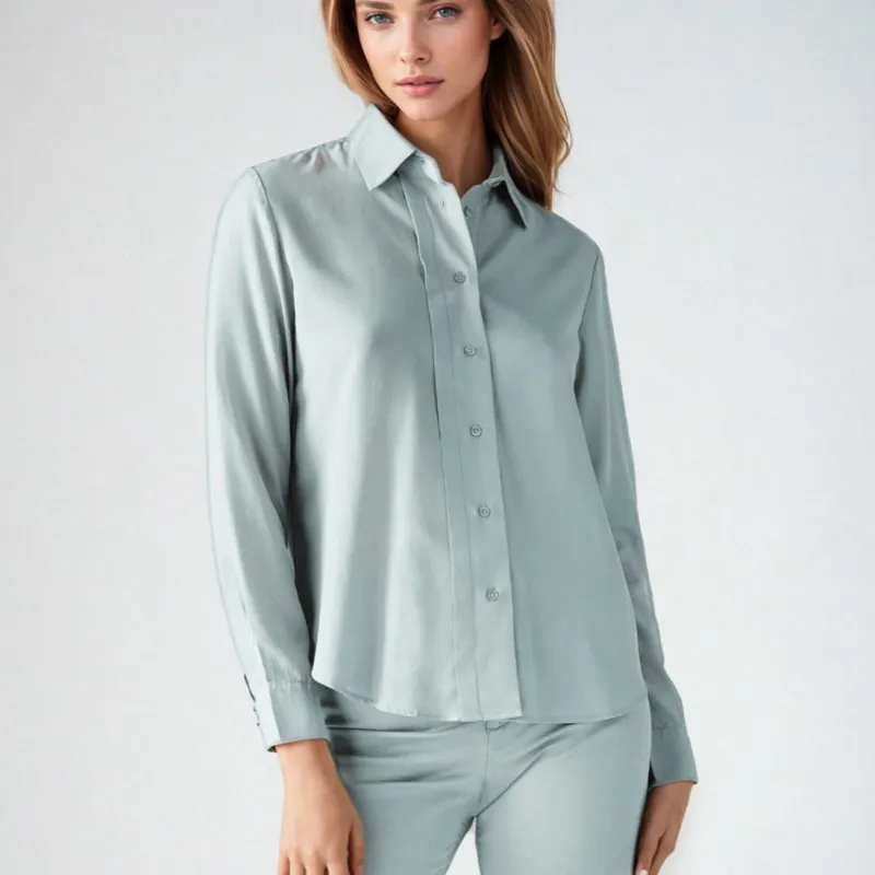 Trimalf - Tencel Button Down Shirt - Light Moss sold by ALLTRUEIST KNITWEAR