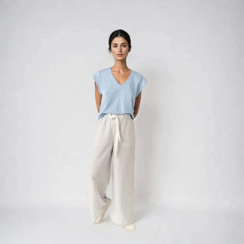 Vie - Linen T-Shirt - Dusty Blue | Women's sold by ALLTRUEIST KNITWEAR