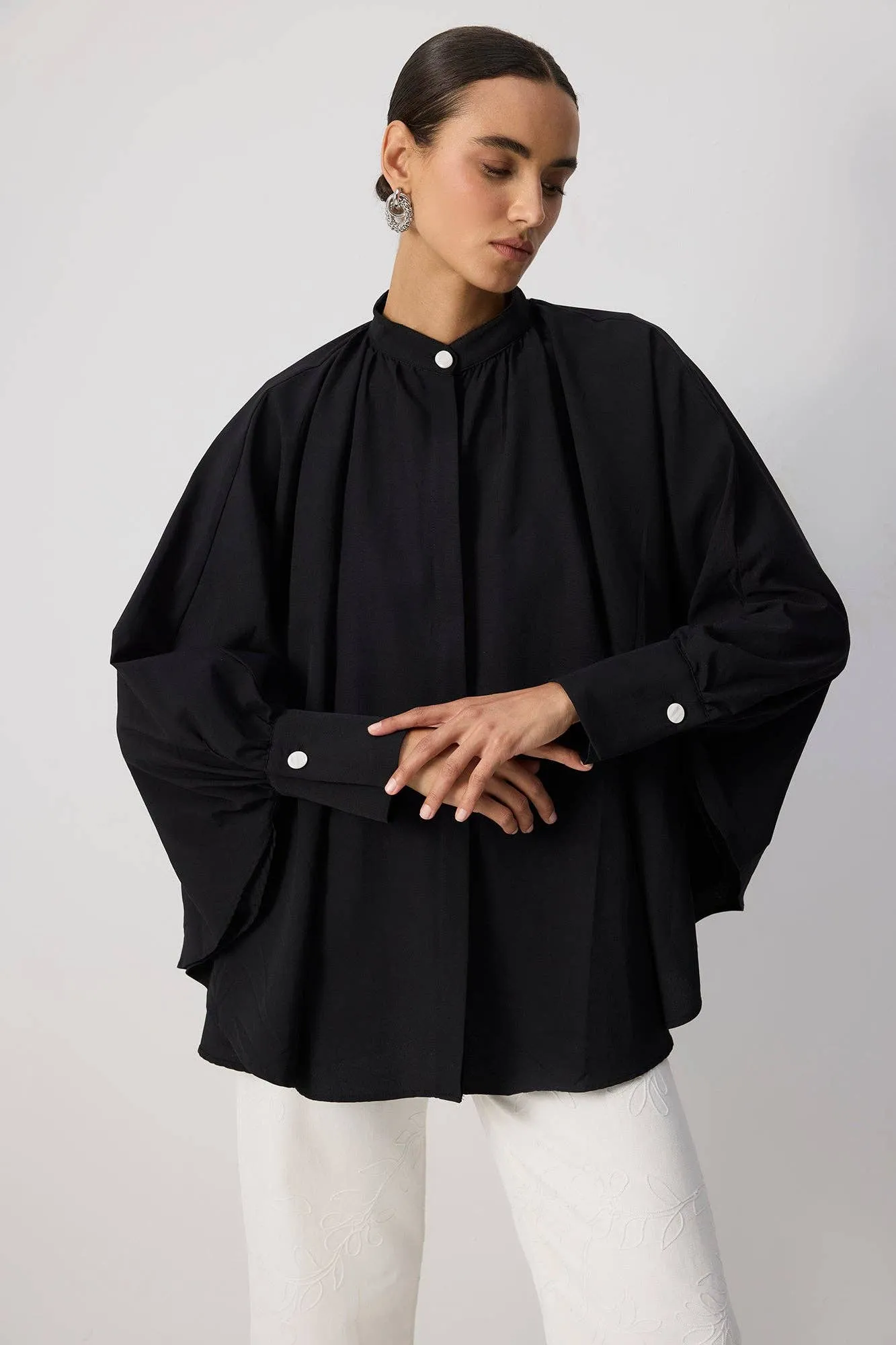 Minimalist Batwing Poplin Shirt - Black sold by ALLTRUEIST KNITWEAR product image thumbnail 2