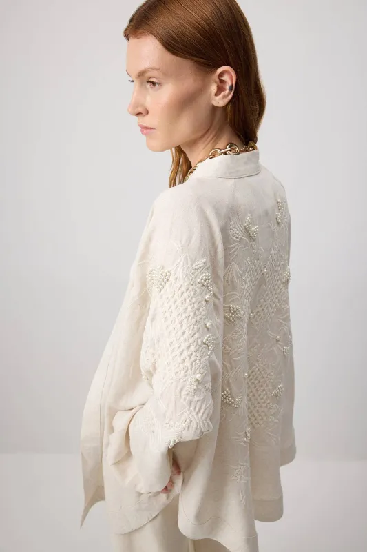 Embroidered Kimono Jacket with Pearl Detail sold by ALLTRUEIST KNITWEAR