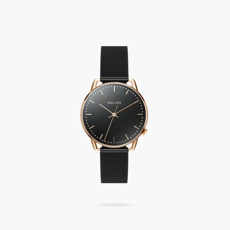 The Solar Curve Mini | Black Dial - Rose Gold Case sold by ALLTRUEIST KNITWEAR