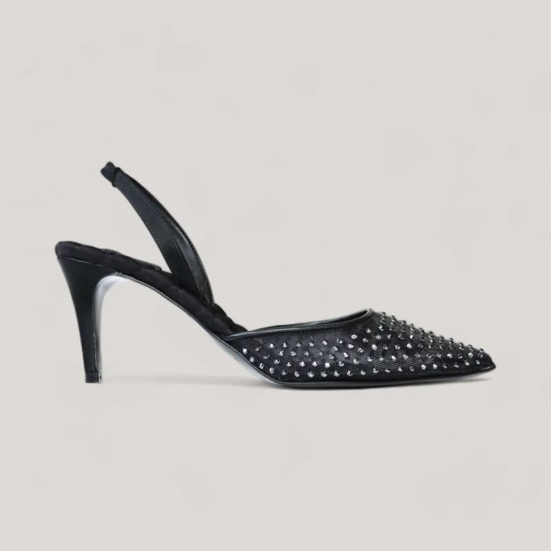 SOPHIA | Black Crystal Mesh - Slingback Pumps made by AERA