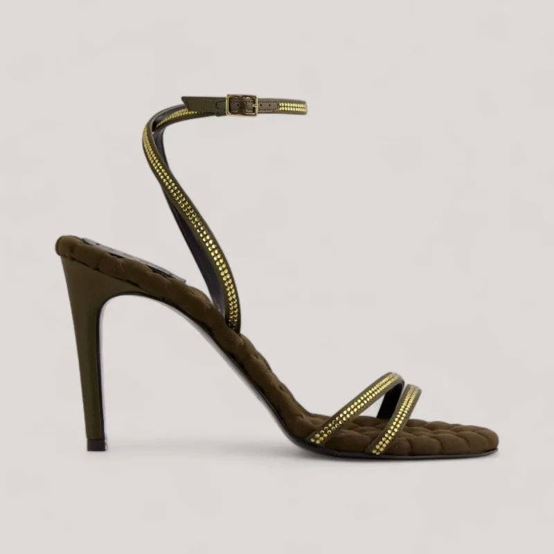LUCIA | Military Green Crystal - Ankle Strap Sandals made by AERA