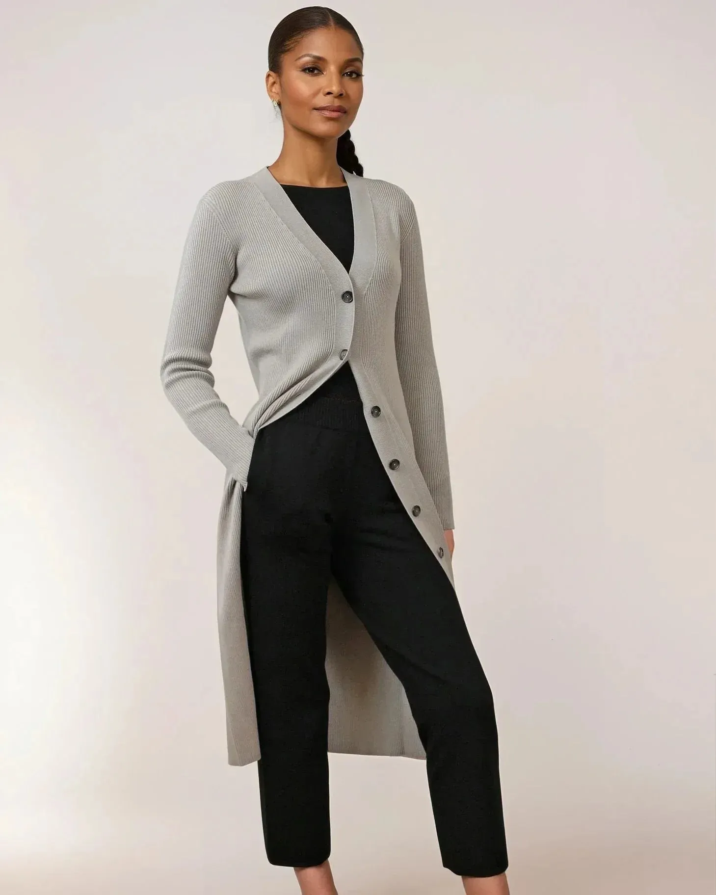 HOLLY | Ecoviscose - Long Ribbed Cardigan sold by ALLTRUEIST KNITWEAR product image thumbnail 3