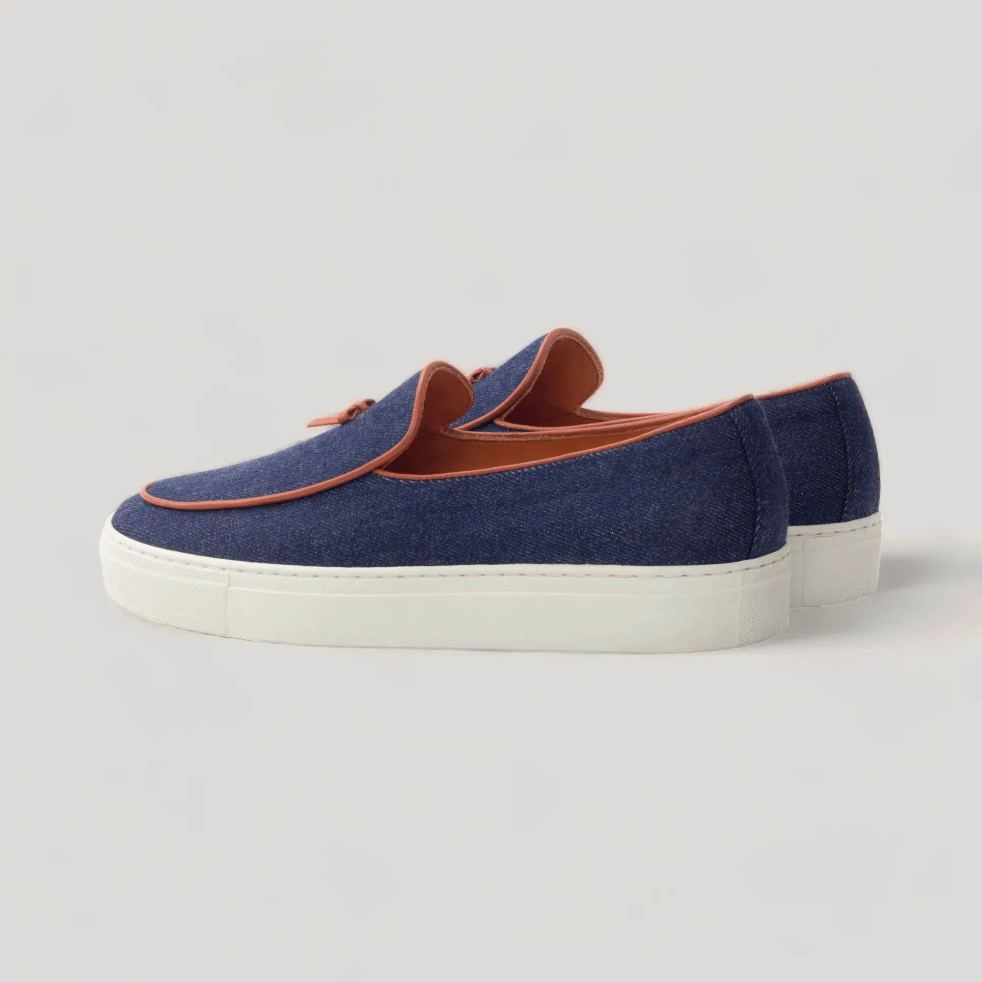ICARUS | Loafer Vegan Sneakers - Denim - Blue & Cognac | Men's sold by ALLTRUEIST KNITWEAR product image thumbnail 2