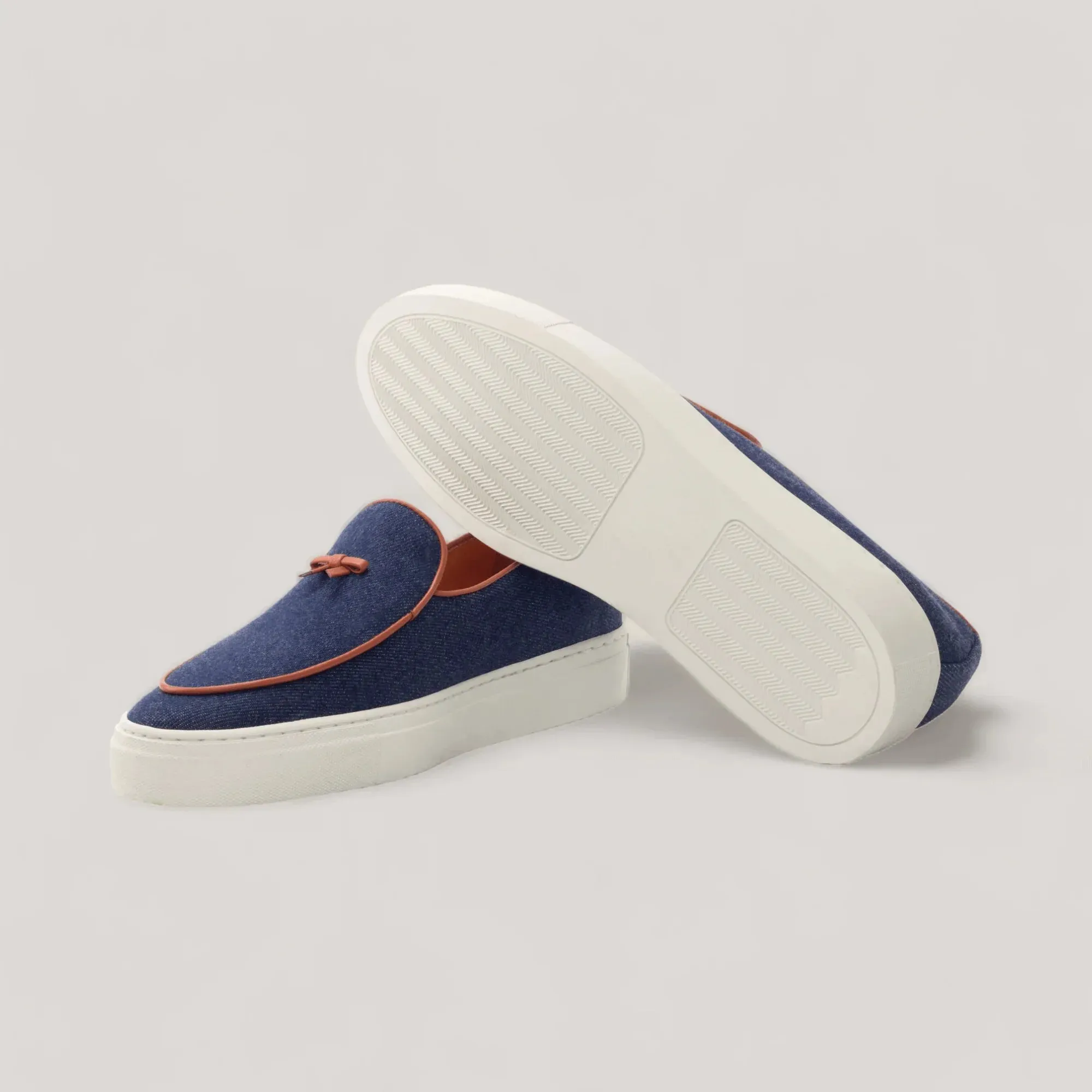 ICARUS | Loafer Vegan Sneakers - Denim - Blue & Cognac | Men's sold by ALLTRUEIST KNITWEAR product image thumbnail 3
