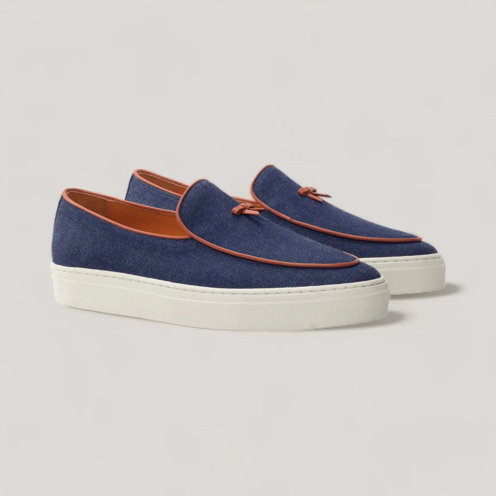 ICARUS | Loafer Vegan Sneakers - Denim - Blue & Cognac | Men's sold by ALLTRUEIST KNITWEAR