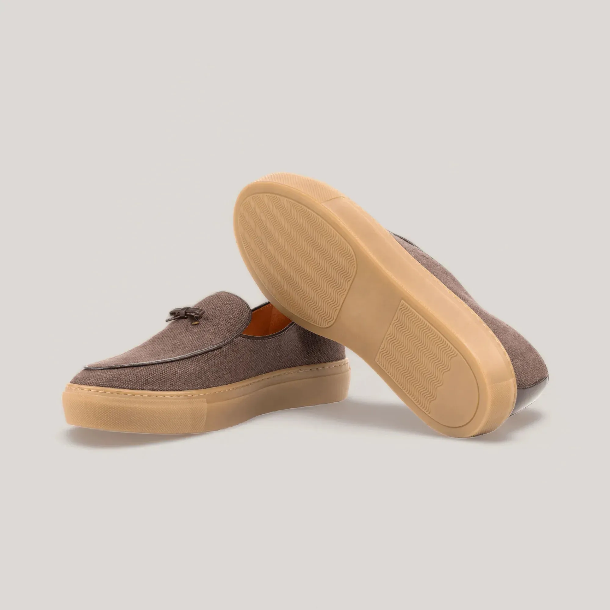 ICARUS | Loafer Vegan Sneakers - Linen -Brown & Caramel Sole | Men's sold by ALLTRUEIST KNITWEAR product image thumbnail 3