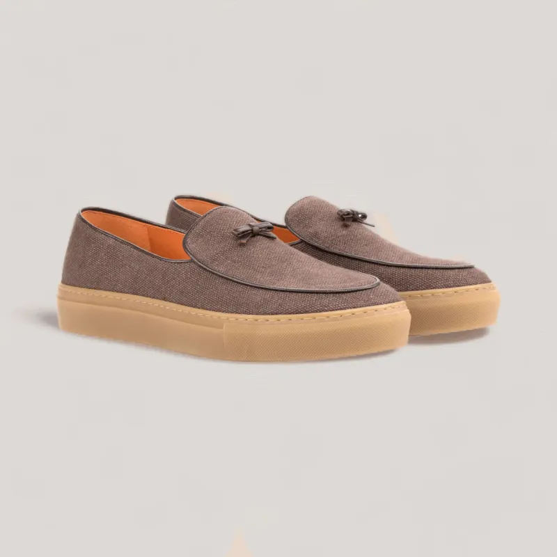 ICARUS | Loafer Vegan Sneakers - Linen -Brown & Caramel Sole | Men's made by ALLTRUEIST KNITWEAR