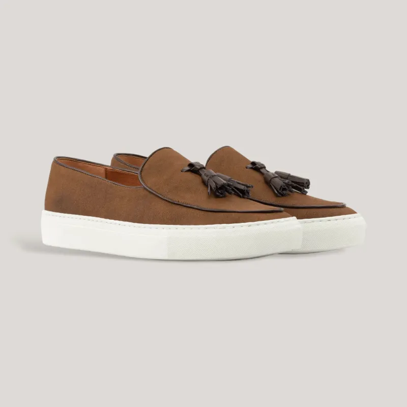 ICARUS | Loafer Vegan Sneakers - Tasseled Vegan Suede - Medium Brown | Men's made by ALLTRUEIST KNITWEAR