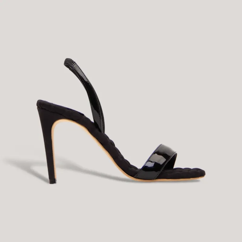 VIVIEN | Black Vegan Patent Slingback Sandals made by AERA