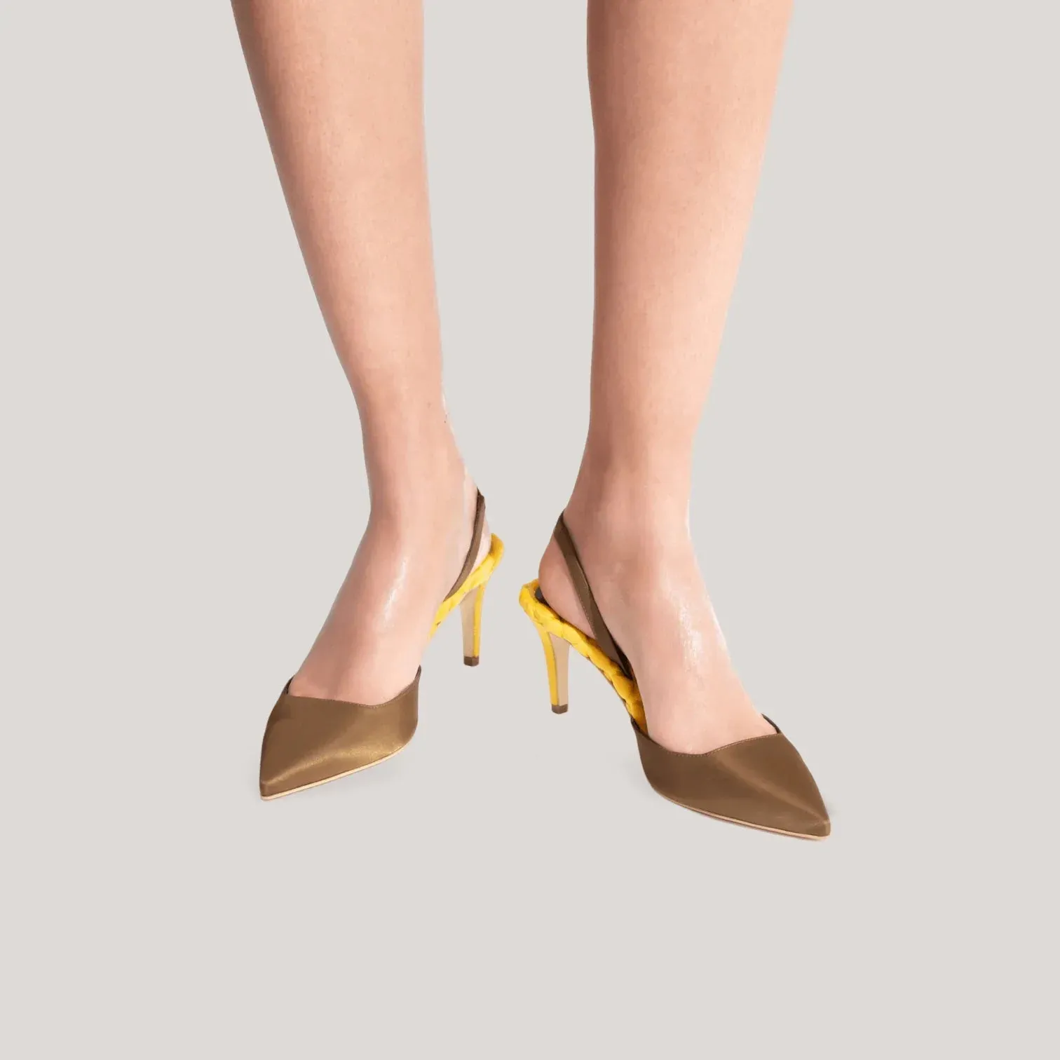 GABRIELLA | Yellow - Brown Satin Slingback Pumps sold by ALLTRUEIST KNITWEAR product image thumbnail 2