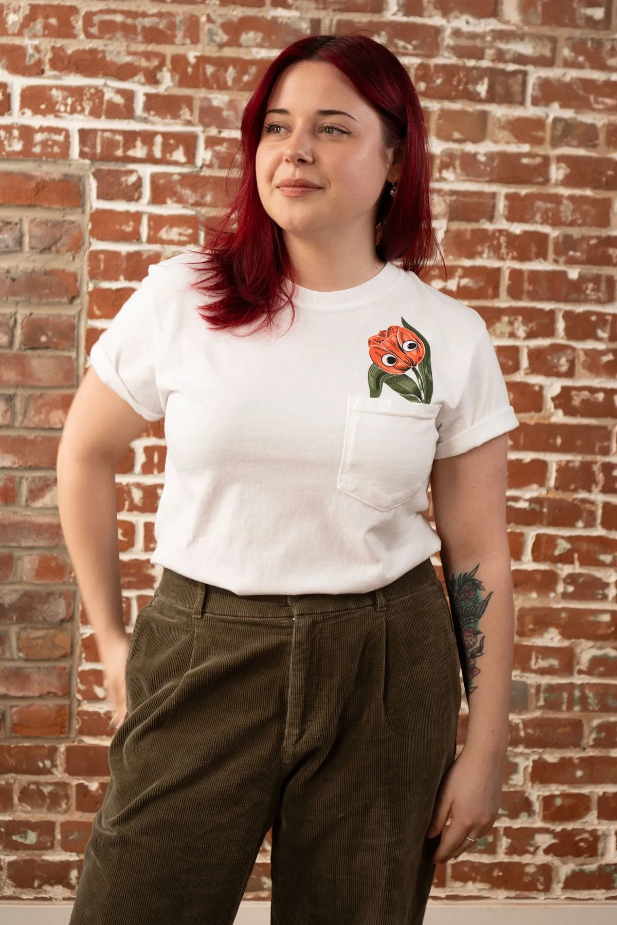 Peeking Tulip Pocket Tee sold by Stay Home Club product image thumbnail 4