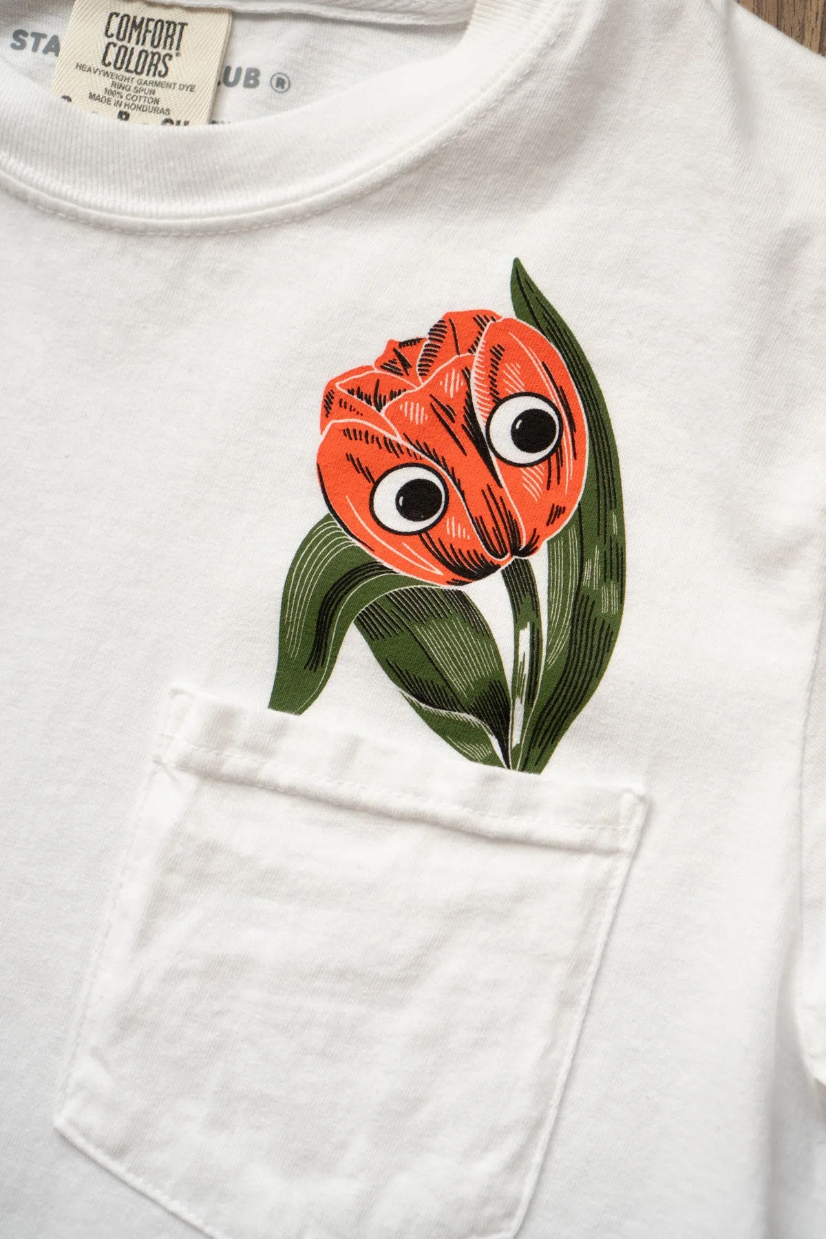 Peeking Tulip Pocket Tee sold by Stay Home Club product image thumbnail 3