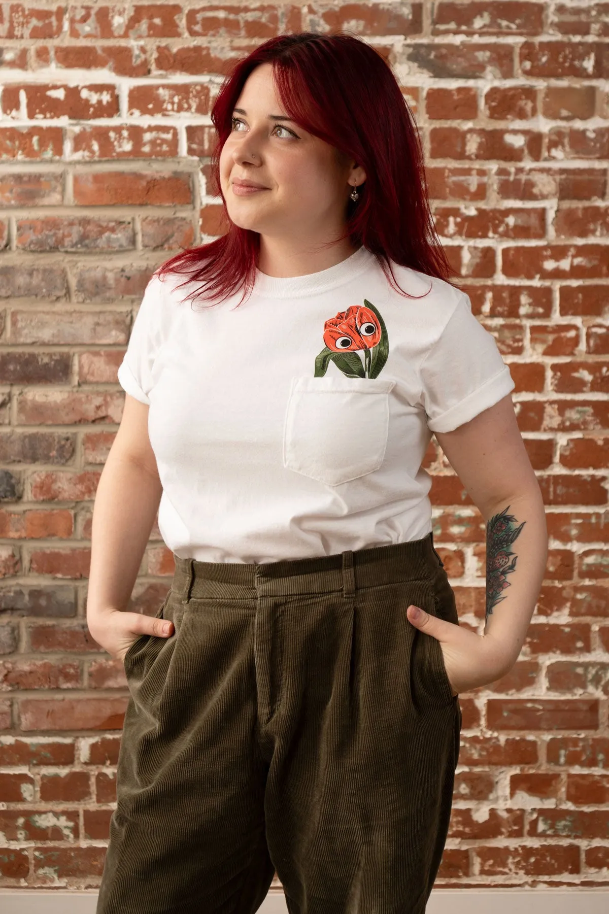 Peeking Tulip Pocket Tee sold by Stay Home Club product image thumbnail 2