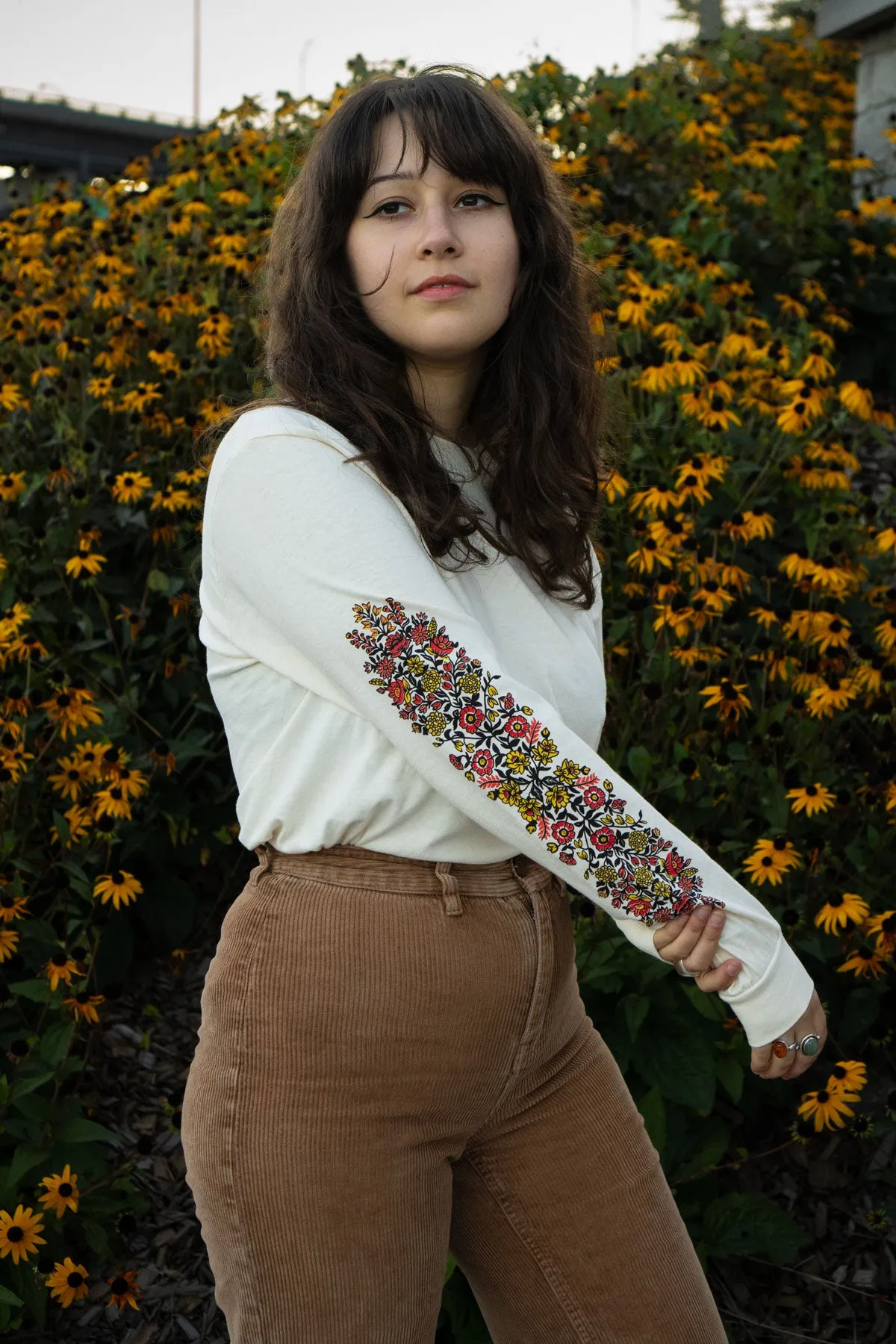Folk Flowers Long Sleeve Tee sold by Stay Home Club product image thumbnail 5