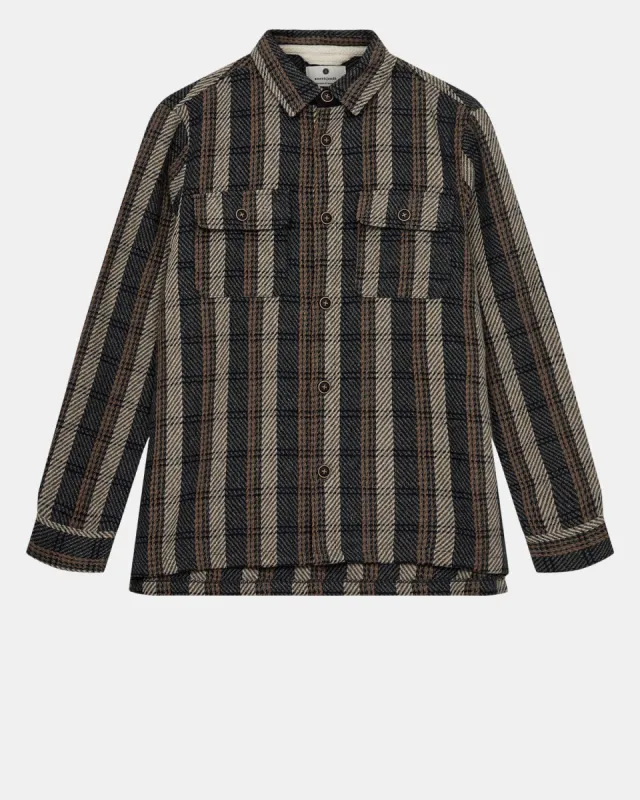 AKOSCAR CHECK OVERSHIRT - Dark grey melange sold by anerkjendt