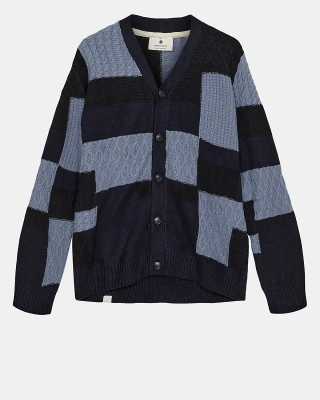 AKSKJOLD PATCHWORK CARDIGAN - Sky Captain sold by anerkjendt