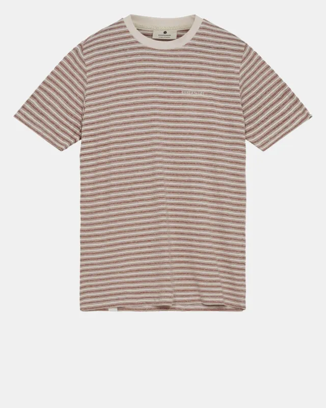 AKROD S/S COT/LINEN STRIPE TEE - Cognac sold by anerkjendt