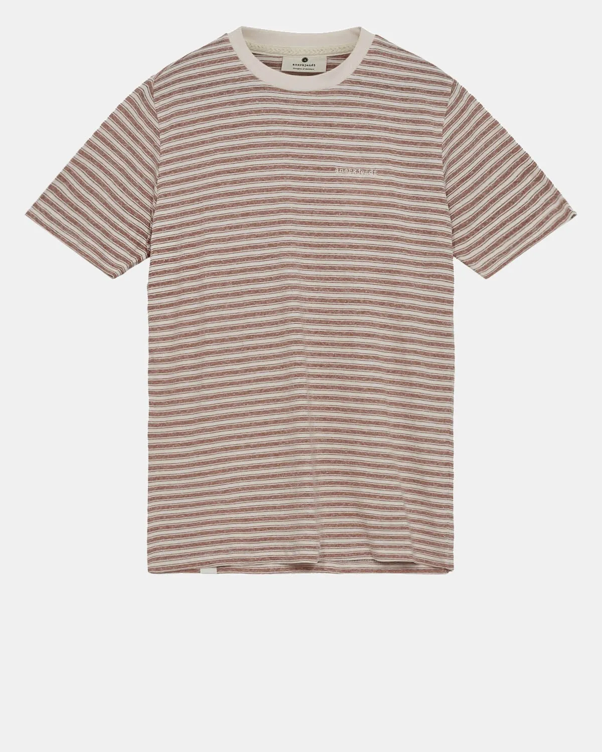 AKROD S/S COT/LINEN STRIPE TEE - Cognac sold by anerkjendt
