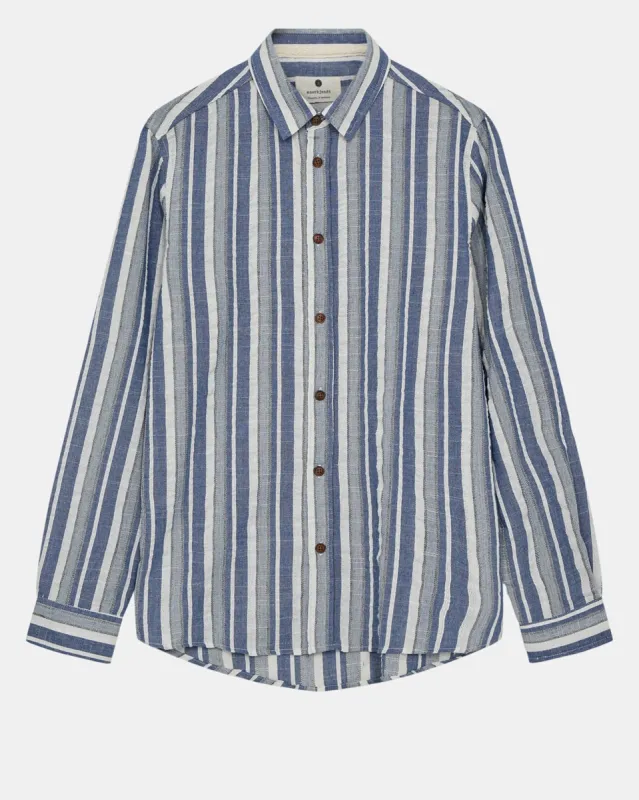 AKLEIF L/S  COT STRIPE  - Indian Teal sold by anerkjendt