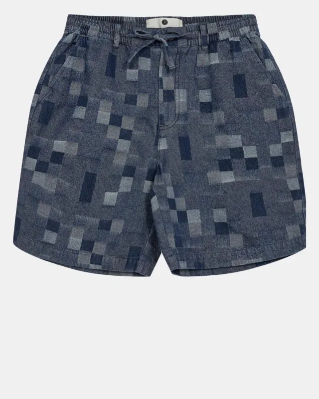 AKLT JAN DENIM PATCH SHORTS - Sky Captain sold by anerkjendt