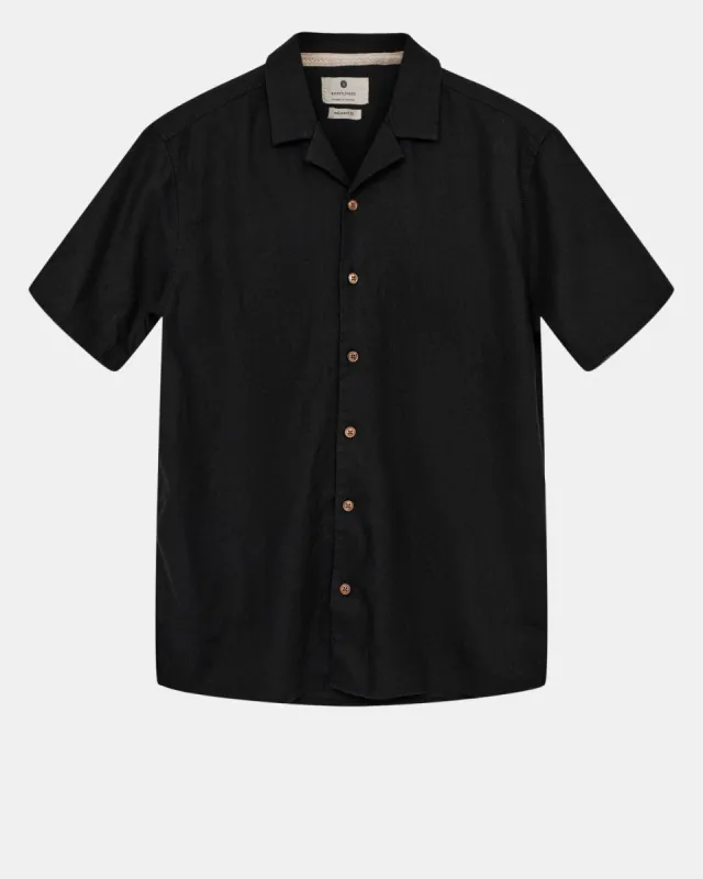 AKLEO S/S COT/LINEN SHIRT - Caviar sold by anerkjendt
