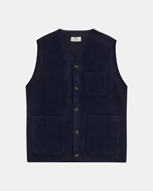 AKRASMUS BOILED WOOL GILET - Sky Captain sold by anerkjendt