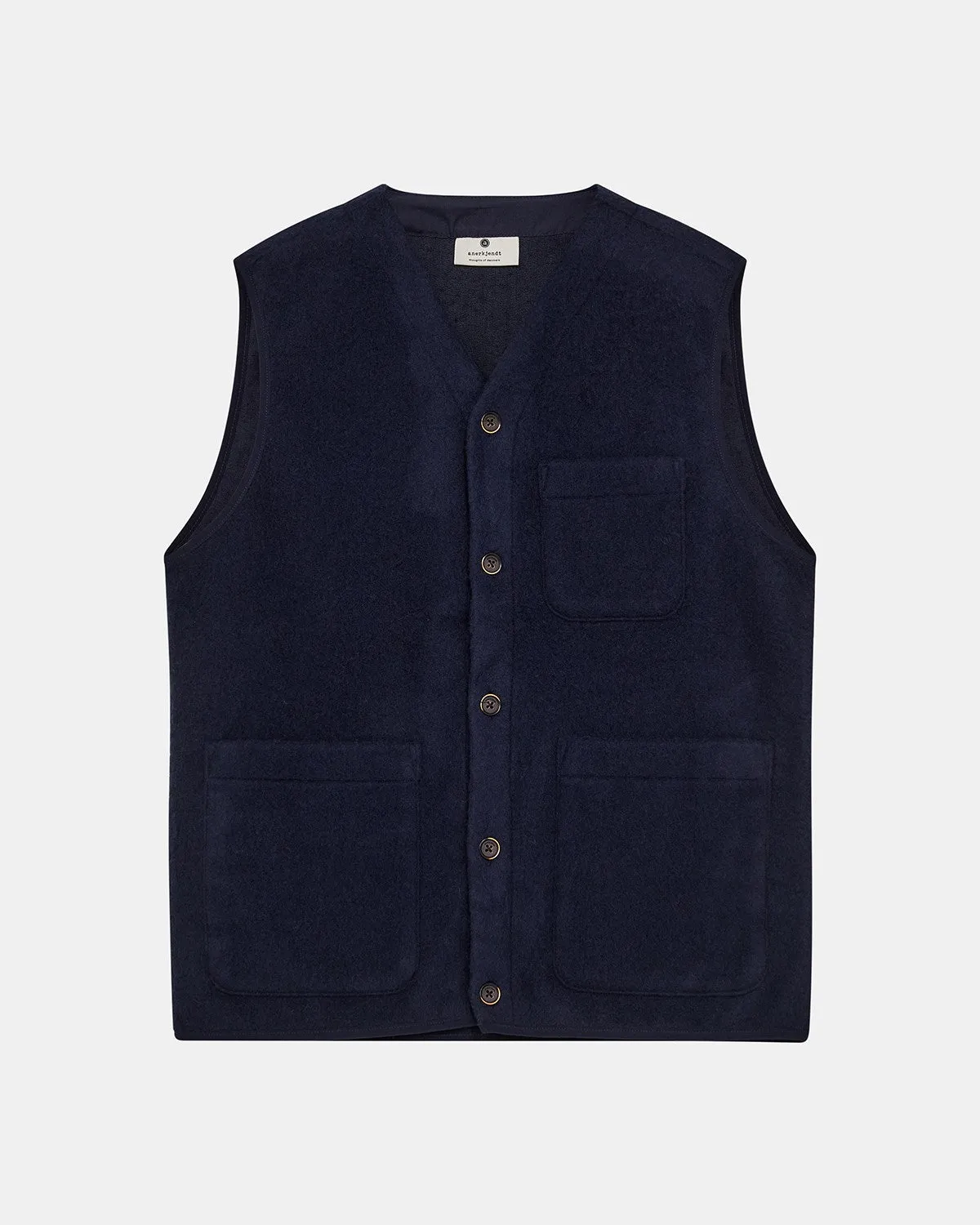 AKRASMUS BOILED WOOL GILET - Sky Captain sold by anerkjendt