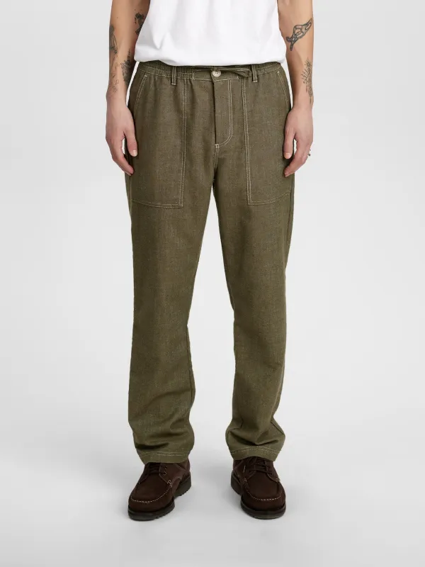AKJAN TWILL CONTRAST PANTS - Deep Lichen Green sold by anerkjendt