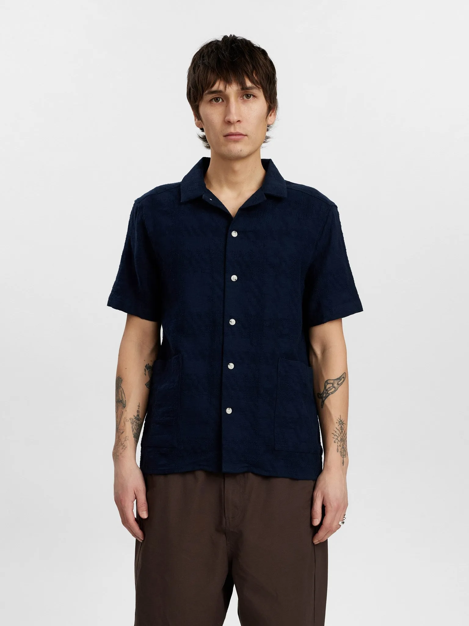 AKLEON CHECK PATTERN SS SHIRT - Sky Captain sold by anerkjendt