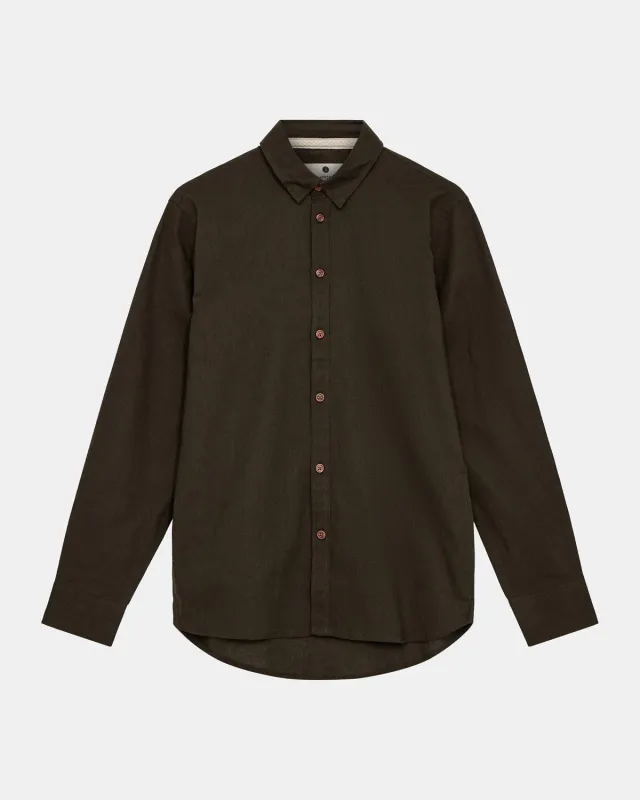 AKLEIF L/S COT/LINEN SHIRT - Forest night sold by anerkjendt