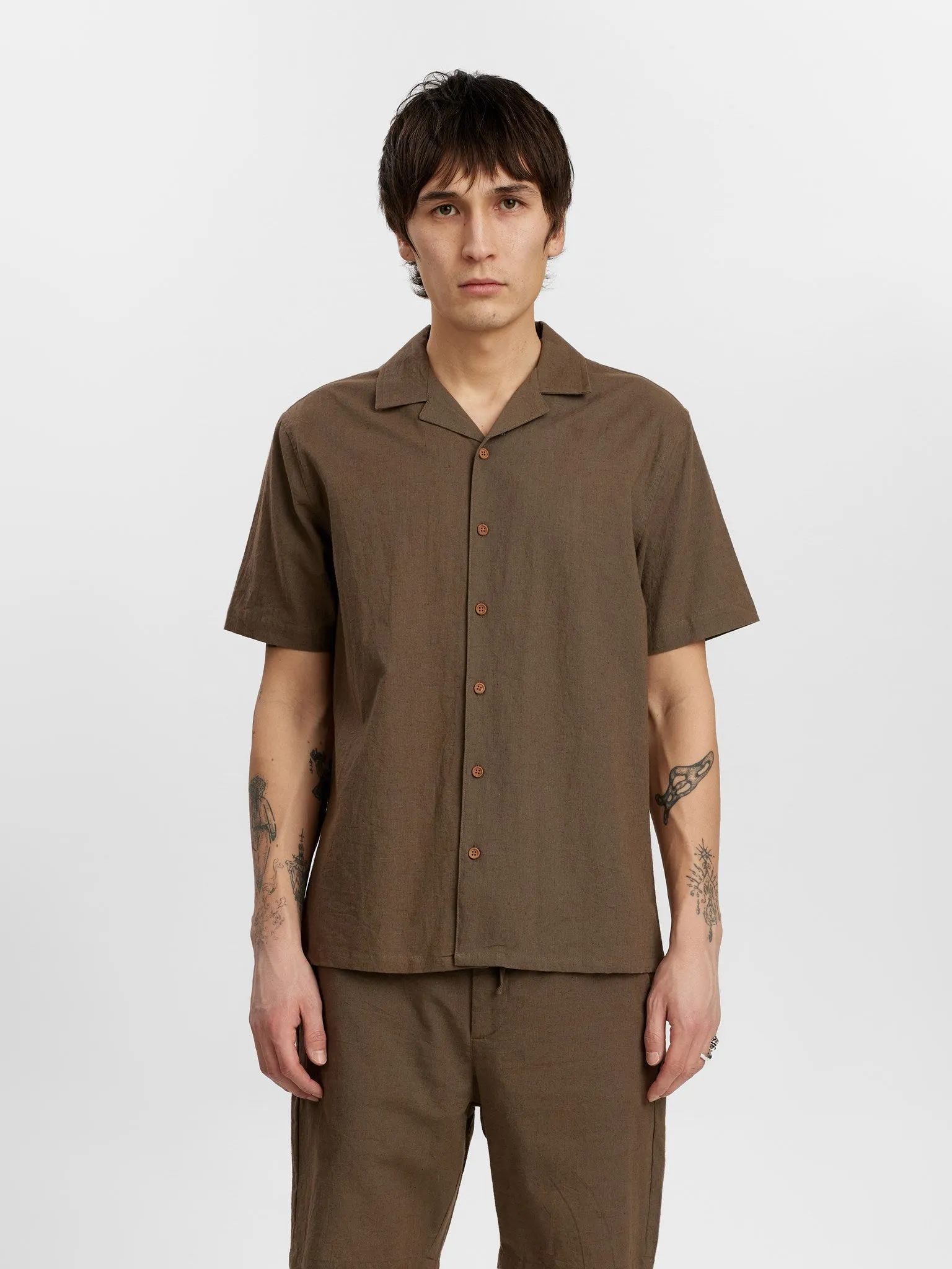 AKLEO S/S COT/LINEN SHIRT - Cub sold by anerkjendt