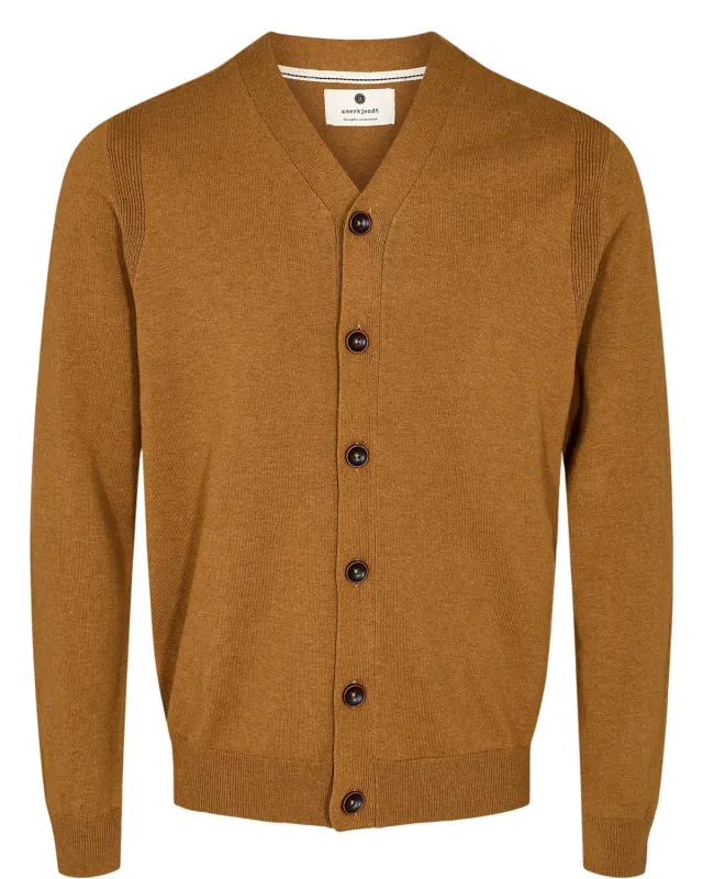 AKSVEND COT/SILK CARDIGAN - Golden Brown sold by anerkjendt
