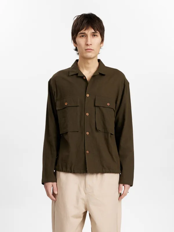 AKOTTO COT/LINEN OVERSHIRT - Forest night made by anerkjendt